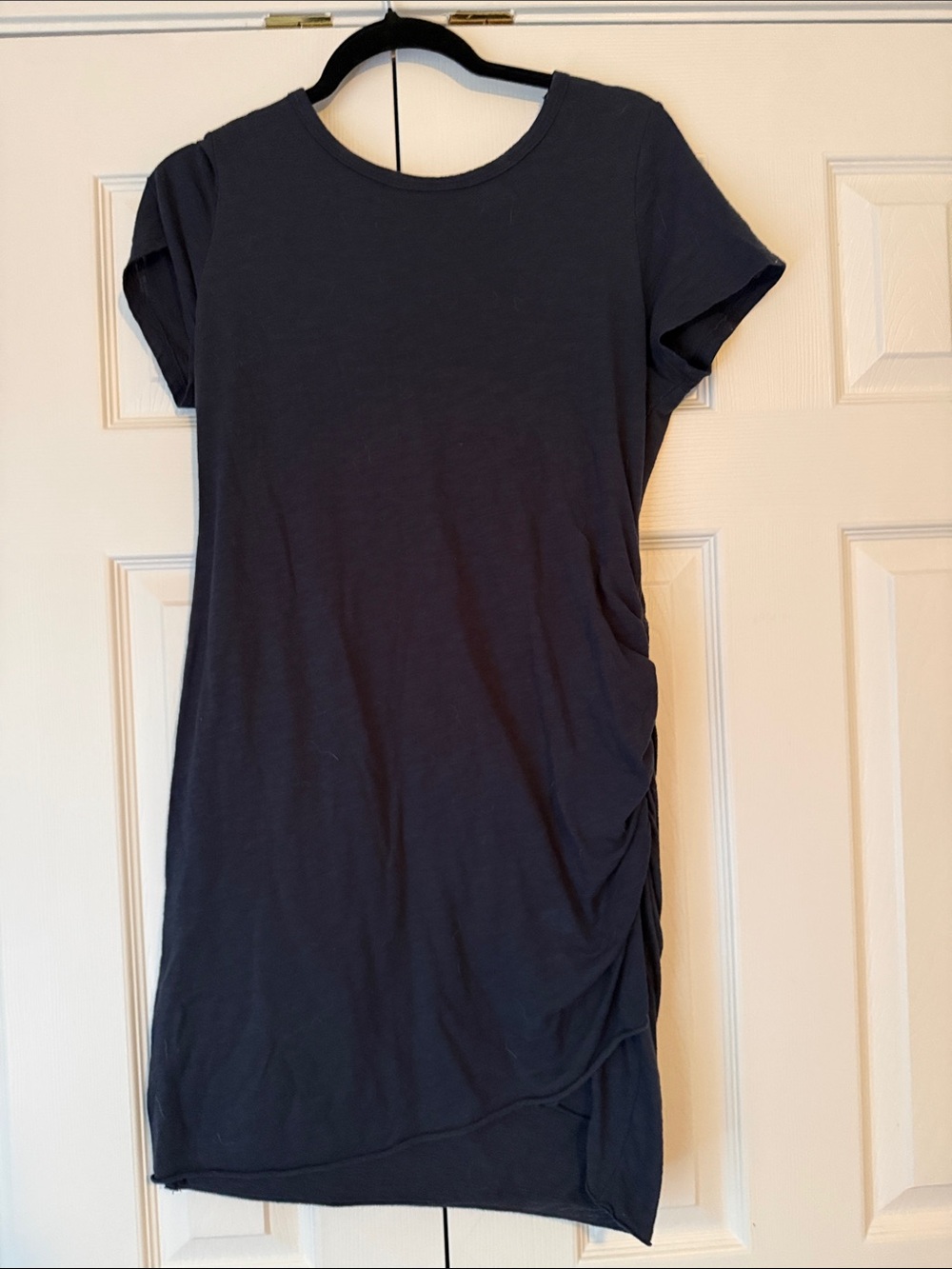 Women’s Short-Sleeve Ruched Side T-Shirt Dress - Navy